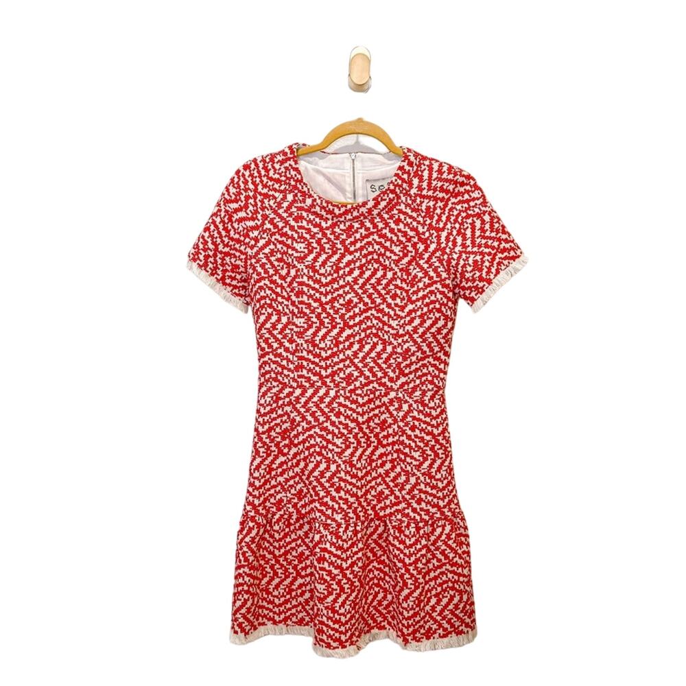 Sea New York Red White A Line Cotton Knee Length Fit and Flare Mini Dress Size 2 - Picture 2 of 6